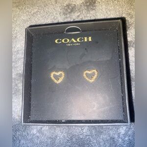 Coach Gold Heart Stud Earrings with Textured Sparkle $95